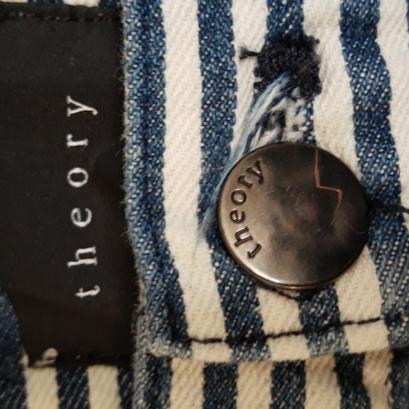 Theory Indigo and White Striped Denim 5 Pocket Jeans Shorts, Size 28 - Picture 2 of 11